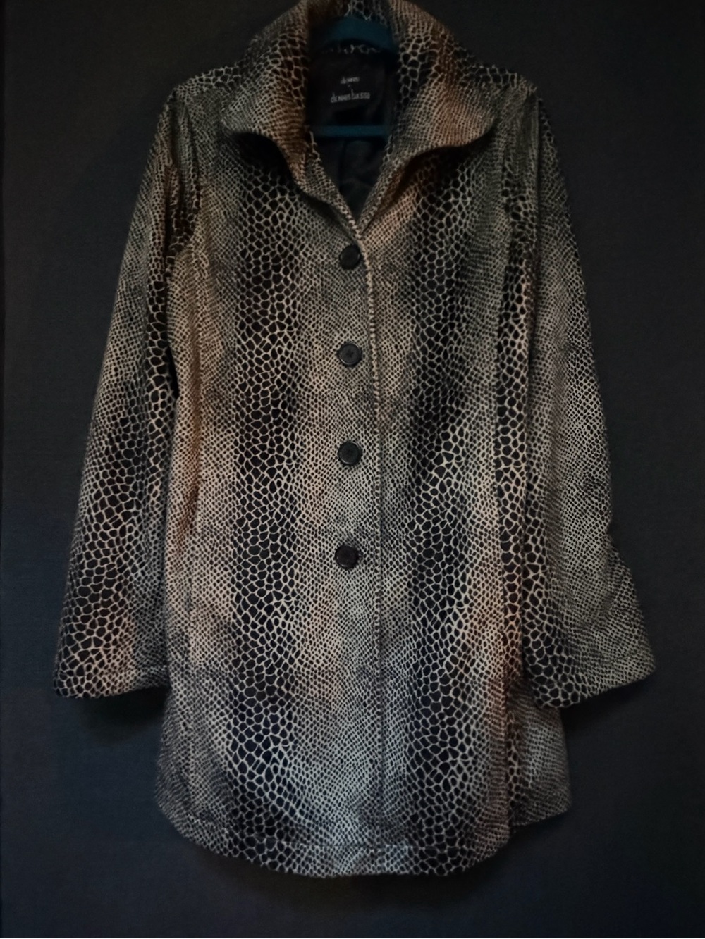 dennis basso Black & Cream Animal-Print Button Coat